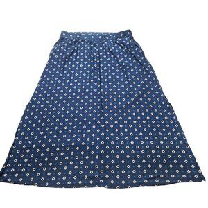 Terra Sky Long Skirt Womens 1X (16-18W) Navy Blue Geometric Pull On Pockets Slit